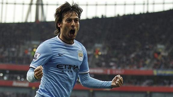 Silva celebra su gol en un partido ante el Arsenal