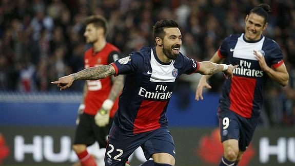 Lavezzi celebra un gol ante el Rennes. 