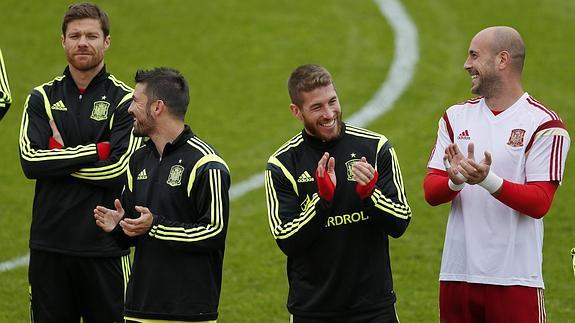 Jugadores de la selección española, en un entrenamiento. 