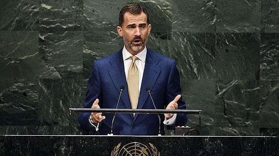 El rey Felipe VI, durante su intervención en la 69 ª Asamblea General de la ONU, en Nueva York