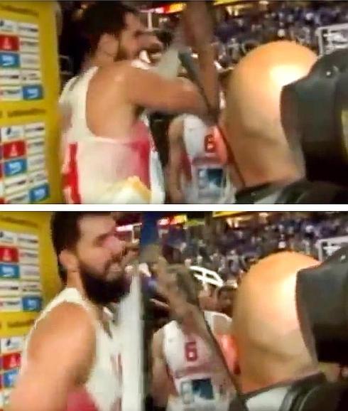 Mirotic, en el momento que rompe la bandera. 