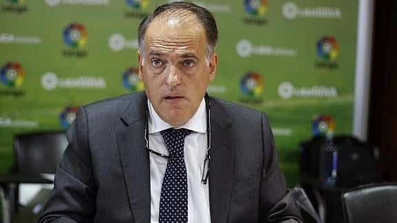 Javier Tebas, durante la Asamblea General Extraordinaria. 