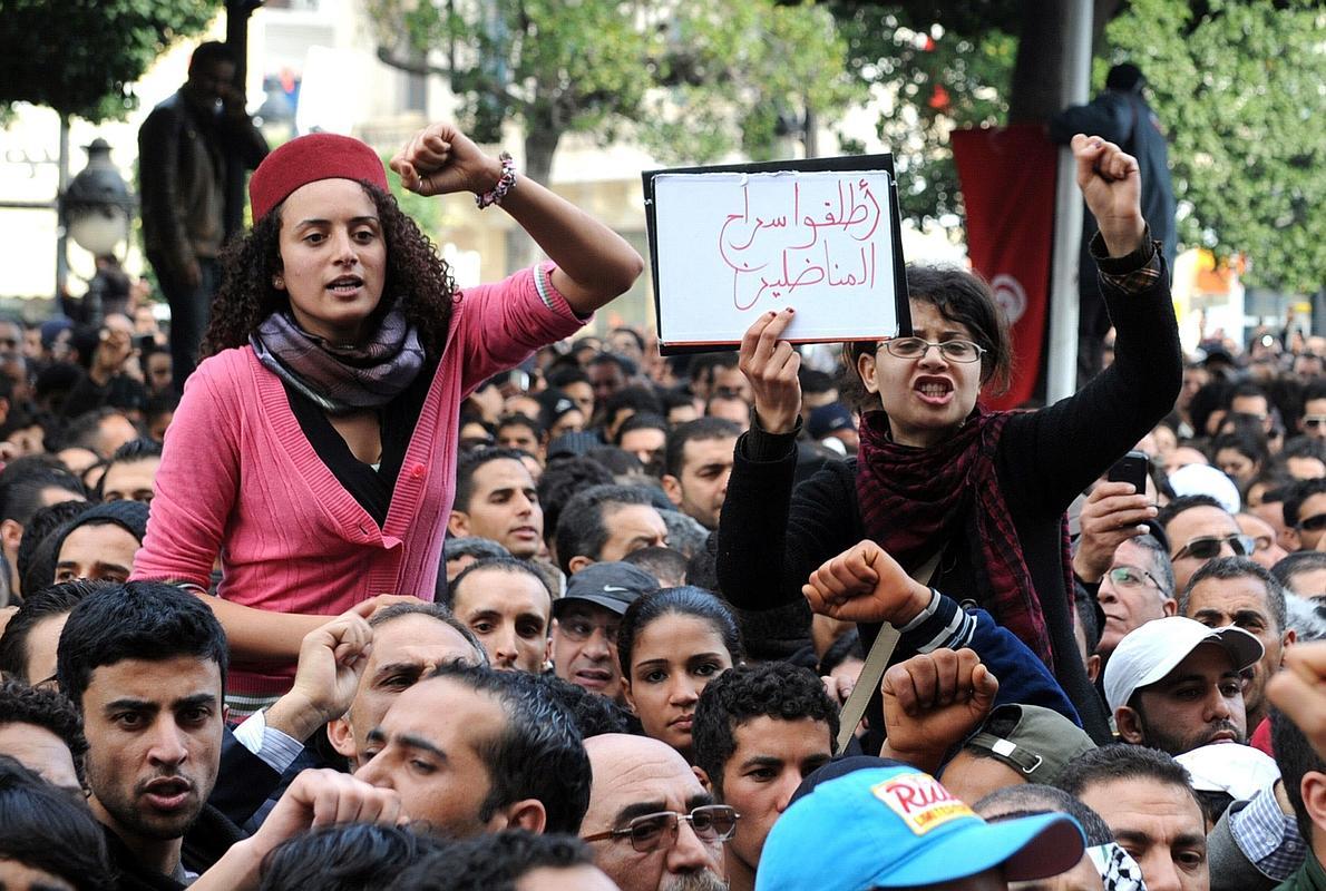 Manifestación en Túnez durante la revolución. 