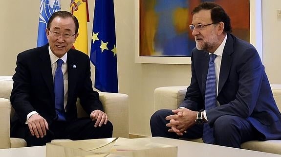 El presidente del Gobierno, Mariano Rajoy, junto al secretario general de la ONU, Ban Ki-moon.