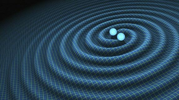 Gráfico de la NASA que muestra ondas gravitacionales formadas por dos neutrones binarios.