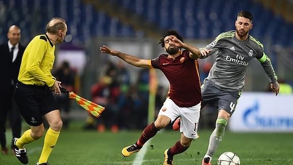 Ramos, durante el partido frente a la Roma. 