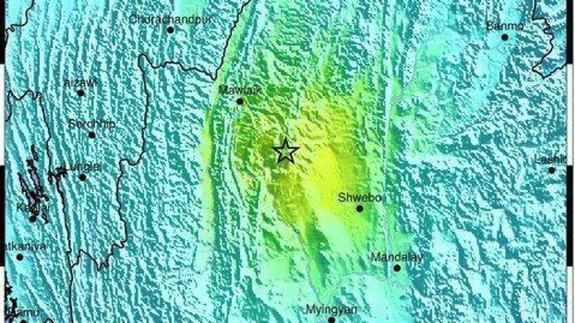 Epicentro del terremoto en Birmania.