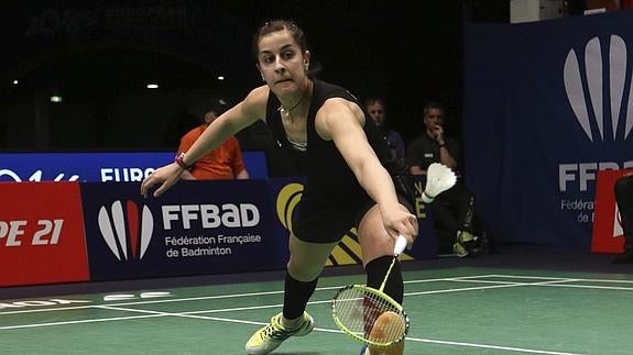 Carolina Marín, en un partido del Campeonato de Europa. 