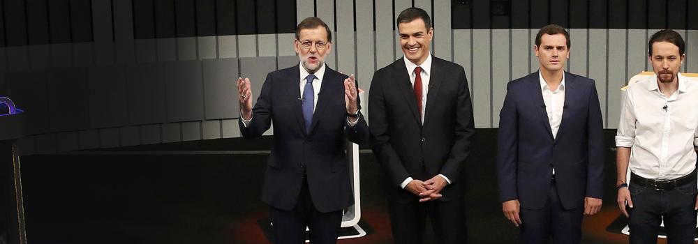 De izquierda a derecha: Mariano Rajoy, Pedro Sánchez, Albert Rivera y Pablo Iglesias. 