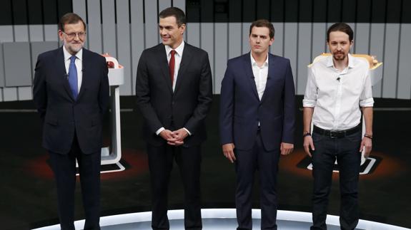 Rajoy, Sánchez, Rivera e Iglesias, antes del debate.