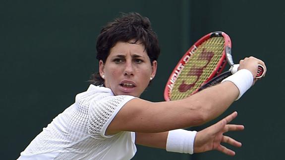 Carla Suárez, durante un partido de Wimbledon. 