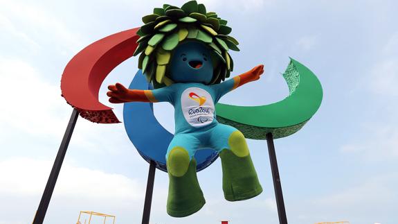 Vista de Tom, la mascota de los Juegos Paralímpicos Río 2016. 