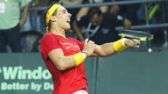 Nadal, durante un partido de la Copa Davis. 