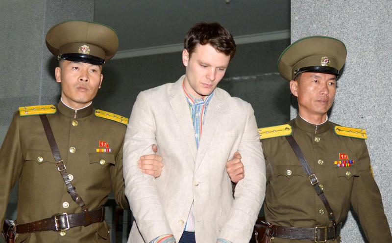 Otto Warmbier, tras su detención.