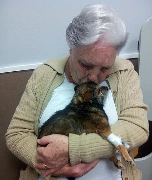 María Luisa junto a su perro Kuki en la clínica veterinaria. 