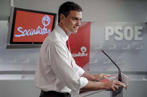 El secretario general del PSOE, Pedro Sánchez, comparece, ayer, tras la reunión de la ejecutiva del PSOE.  