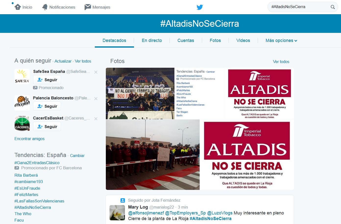 Imagen de Twitter con el hashtag de Altadis entre las tendencias del día. 