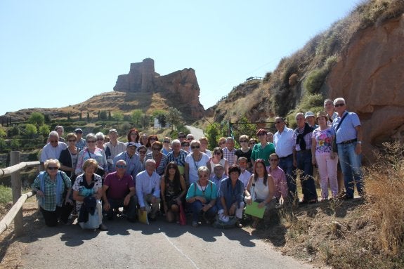 Participantes del encuentro de la Casa de Velasco, ayer ante el castillo arnedano. :: e.p.