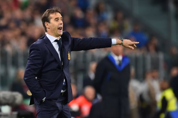 El seleccionador español, Julen Lopetegui, durante el partido del jueves ante Italia, de clasificación para el Mundial 2018. 