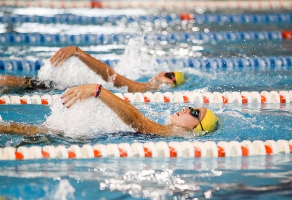 Una prueba de espalda de natación escolar. :: Fernando Díaz