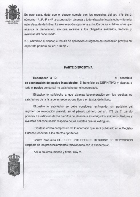 Un juez exonera a un empresario del pago de medio millón de euros a un banco