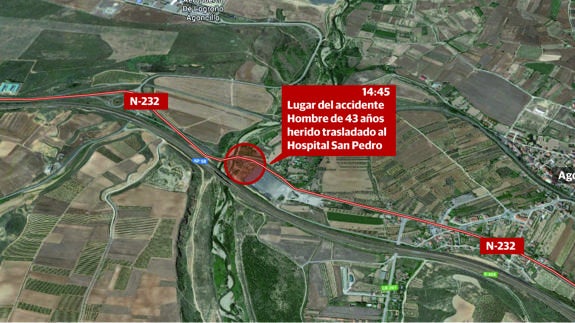 Un vecino de Murillo de 43 años, herido en un accidente en la N-232