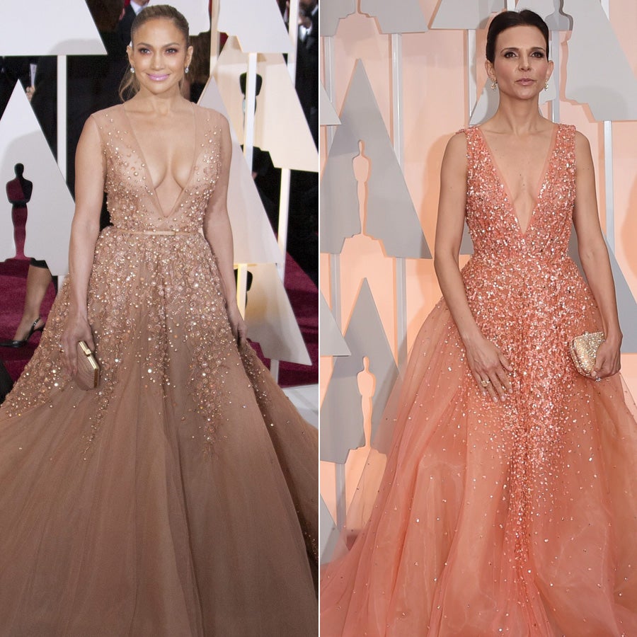 Jennifer López y Luciana Pedraza lucieron un vestido idéntico sobre la alfombra de los Oscar. Ambas aparecieron con el mismo diseño de Elie Sabb.