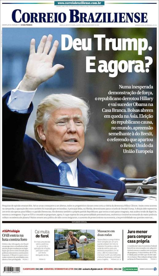 Correiro Braziliense (Brasil). El periódico titula: «Dio Trump, ¿y ahora?»