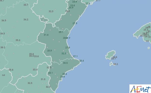 El tiempo en Valencia, Alicante y Castellón | Utiel alcanza los 36 grados en una jornada de ligero ascenso de las máximas