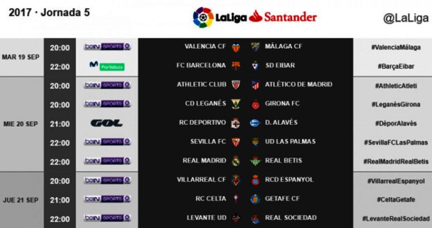 Horario de la jornada 5 de la Liga Santander