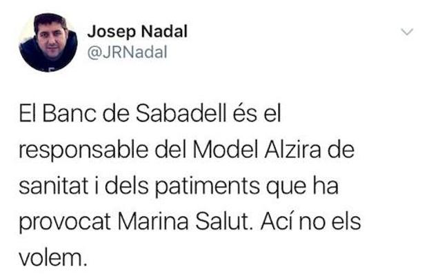 Un diputado de Compromís asegura que el Sabadell no es bienvenido a la Comunitat