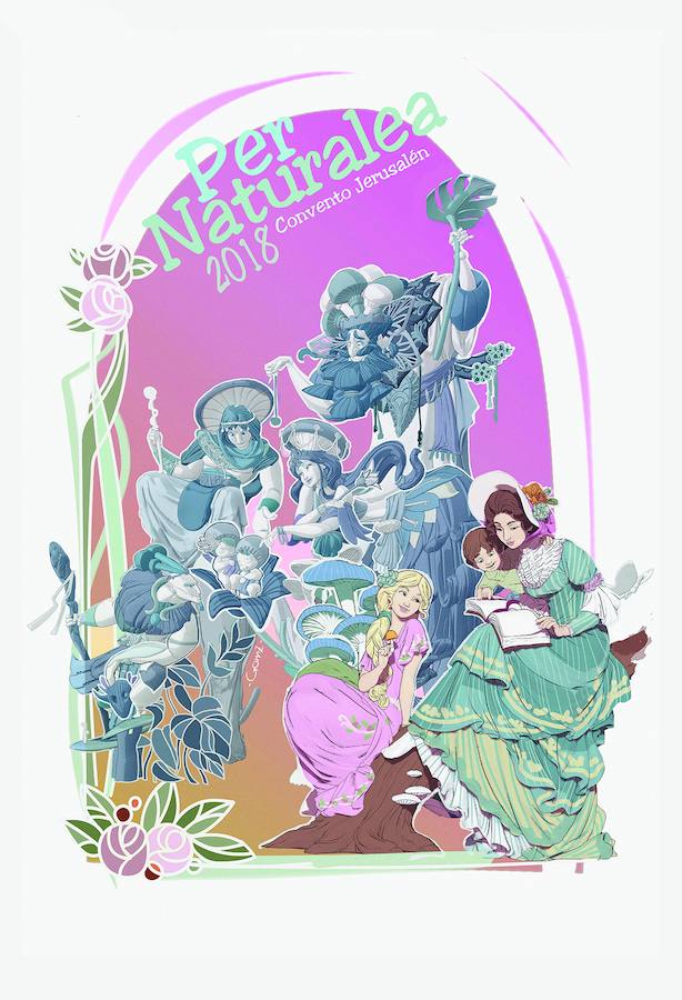 Falla Convent de Jerusalem. Lema: 'Per Naturalea'. Artista: Pere Baenas García.