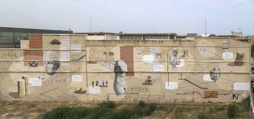 El muro del IVAM que el artista urbano Escif ha transformado se presenta este sábado a las 12 de la mañana.