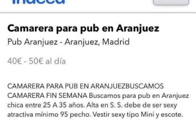 «Se busca camarera sexy, mínimo talla 95 de pecho»: la oferta de empleo que ha desatado la polémica