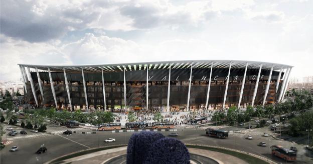 Figuración del futuro estadio de Mestalla. 