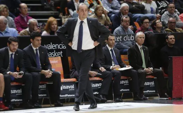 Txus Vidorreta, durante un encuentro de la presente temporada con Valencia Basket.