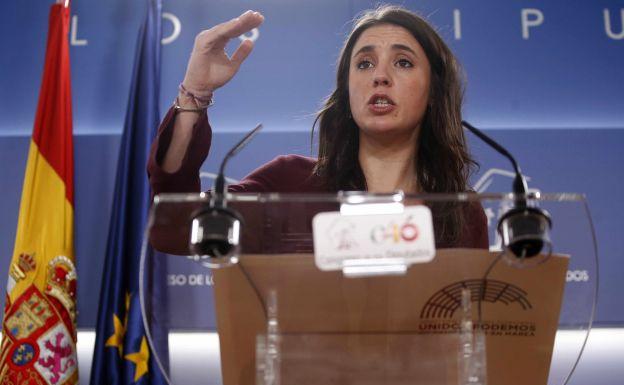 Irene Montero, durante su comparecencia ante los medios de comunicación.