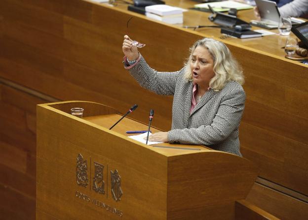 La diputada del PP María José Ferrer San-Segundo, durante una intervención en la tribuna de Les Corts. 