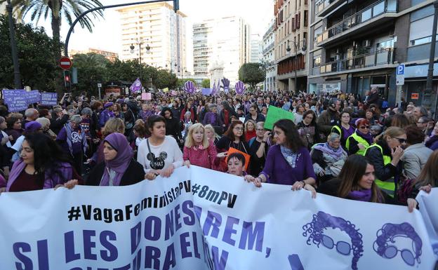 Manifestación del 8-M en el centro de Valencia.