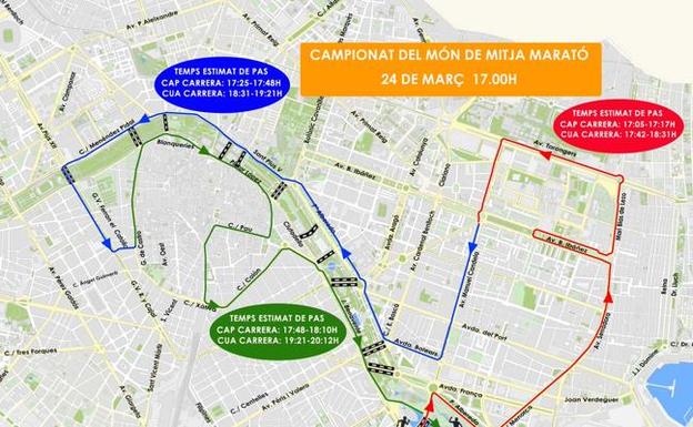 El centro de Valencia, cortado de 15 a 21 horas por el Medio Maratón