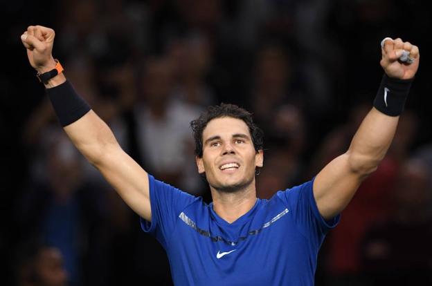 Rafa Nadal celebra la victoria frente a Korea del Sur en el ATP World Tour Masters 1000 en 2017.