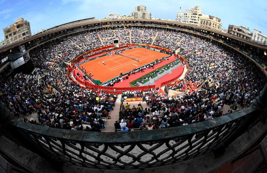 Así se está desarrollando la eliminatoria entre España y Alemania en la plaza de toros de Valencia