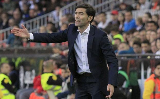 Marcelino García Toral, durante el encuentro en Mestalla ante el Eibar.