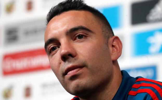 Iago Aspas, durante su rueda de prensa tras el entrenamiento de la selección este domingo en Krasnodar.