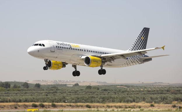 Un avión de Vueling en el aeropuerto de Granada. 