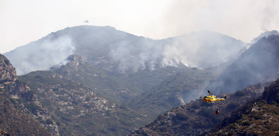 Medios aéreos combaten las llamas del incencio forestal de Llutxent