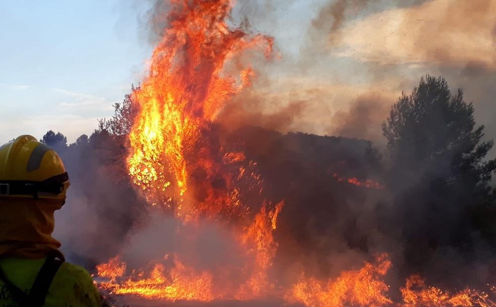 Efectivos del dispositivo en la zona del incendio de Llutxent.