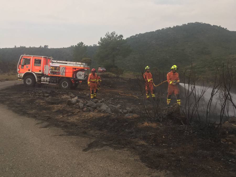 Efectivos del Consorcio Provincial de Bomberos de Valencia refrescando la zona calcinada