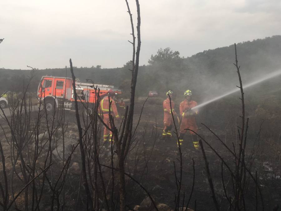 Efectivos del Consorcio Provincial de Bomberos de Valencia refrescando la zona calcinada