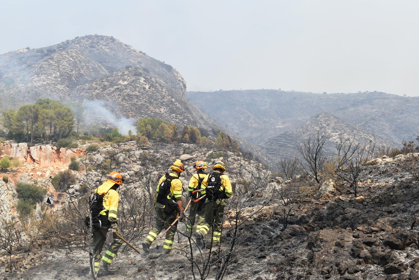 Trabajos de las Brigadas Forestales para la extinción de incendio en Llutxent.